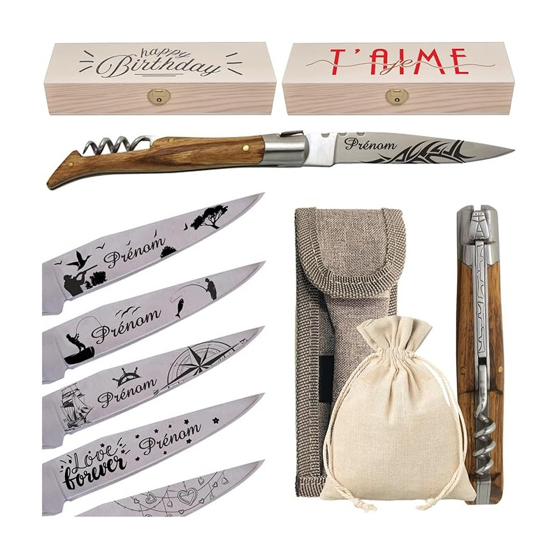 Gravure Events - Couteau personnalisé avec dessin et prénom gravé - Cadeau pour homme ou Femme : Saint Valentin, fête des