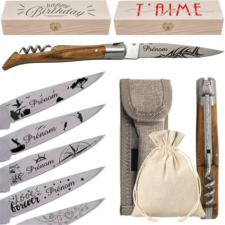 Gravure Events - Couteau personnalisé avec dessin et prénom gravé - Cadeau pour homme ou Femme : Saint Valentin, fête des