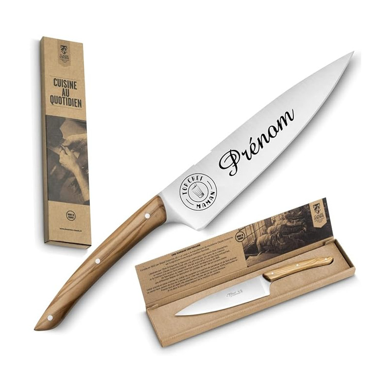 Claude Dozorme - Couteau de Cuisine Top Chef Maman - Couteau Découpe Personnalisé avec Prénom Gravé - Fabriqué en France