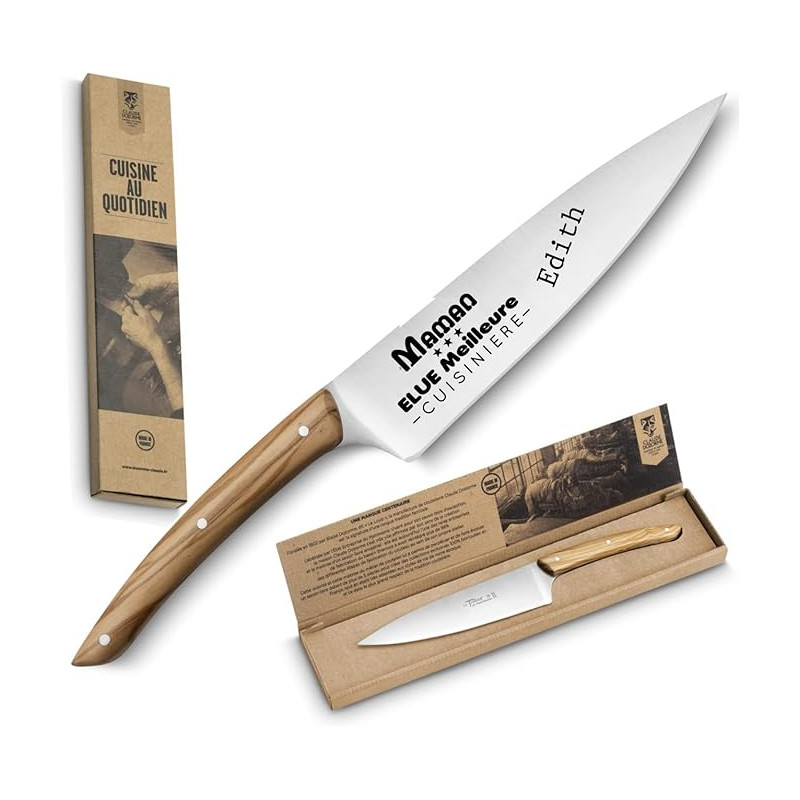 Gravure Events - Couteau de Cuisine - Maman Élue Meilleure Cuisinière - Couteau Personnalisé avec Prénom Gravé - Fabriqué en