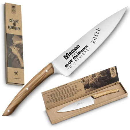 Gravure Events - Couteau de Cuisine - Maman Élue Meilleure Cuisinière - Couteau Personnalisé avec Prénom Gravé - Fabriqué en