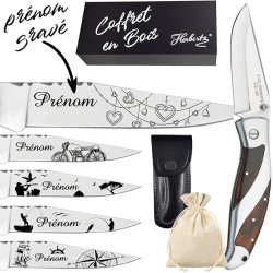 Gravure Events - Couteau + Coffret en bois. Couteau personnalisé avec prénom et dessin gravé - Marque Herbertz - Cadeau pour