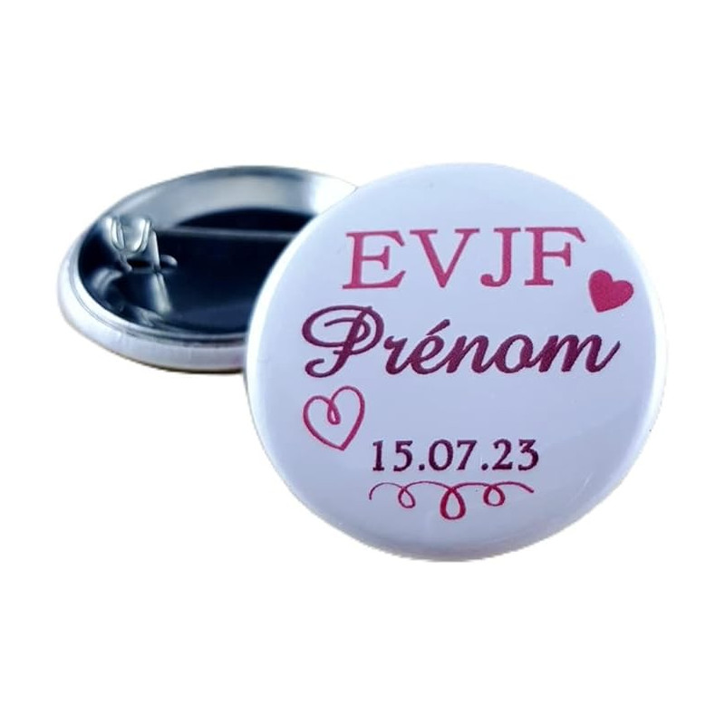 Badge EVJF Personnalisé avec le prénom de la Mariée - Cadeau Enterrement de Vie de Jeune Fille pour une journée entre copine