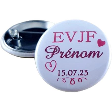 Badge EVJF Personnalisé avec le prénom de la Mariée - Cadeau Enterrement de Vie de Jeune Fille pour une journée entre copine