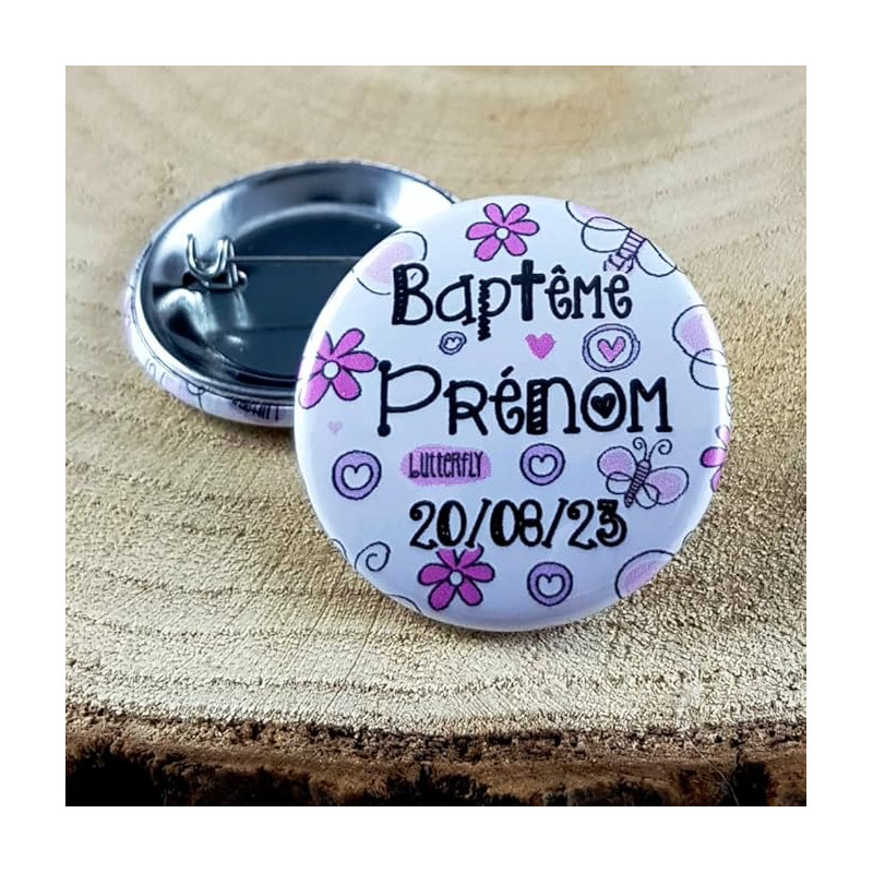 Gravure Events Badge de baptême Personnalisé avec Le prénom de l'enfant - Cadeau Souvenir pour Les invités du Baptême