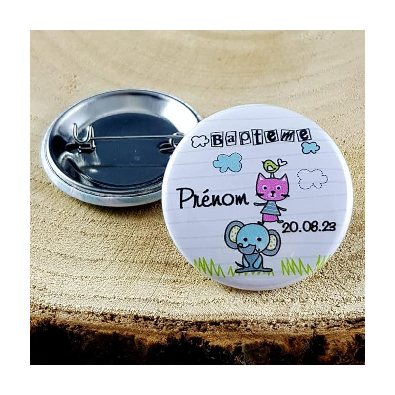 Gravure Events Badge de baptême Personnalisé avec Le prénom de l'enfant - Cadeau Souvenir pour Les invités du Baptême