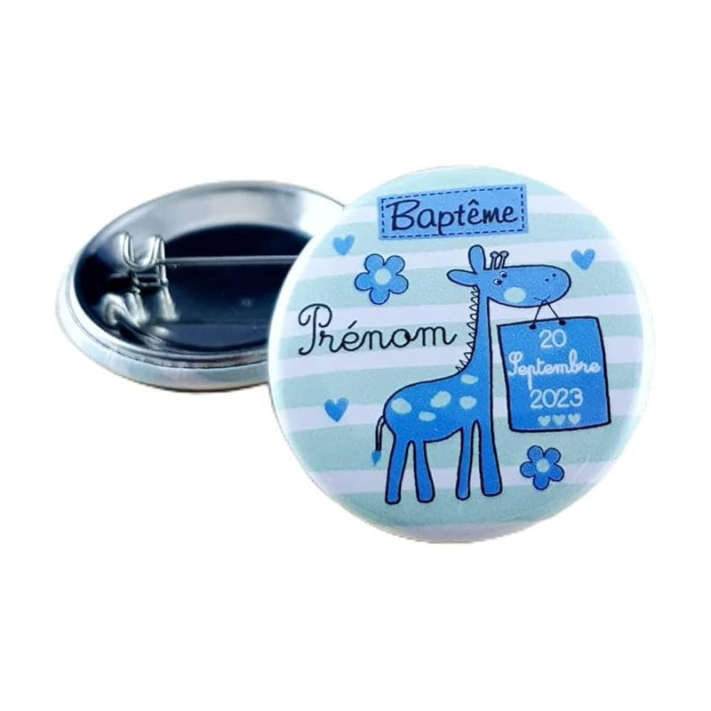 Badge de baptême Personnalisé avec le prénom de l'enfant - Cadeau souvenir pour les invités du Baptême - décoration de table
