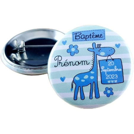 Badge de baptême Personnalisé avec le prénom de l'enfant - Cadeau souvenir pour les invités du Baptême - décoration de table