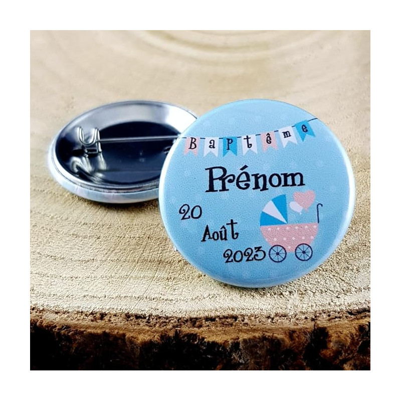 Gravure Events Badge de baptême Personnalisé avec Le prénom de l'enfant - Cadeau Souvenir pour Les invités du Baptême