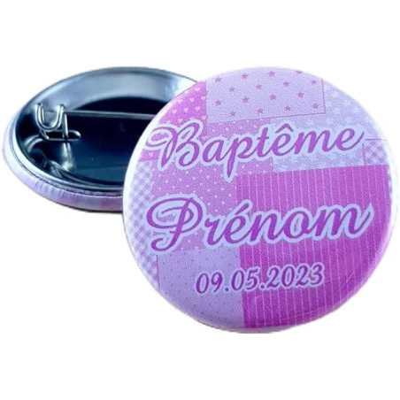 Badge de baptême Personnalisé avec le prénom de l'enfant - Cadeau souvenir pour les invités du Baptême - décoration de table