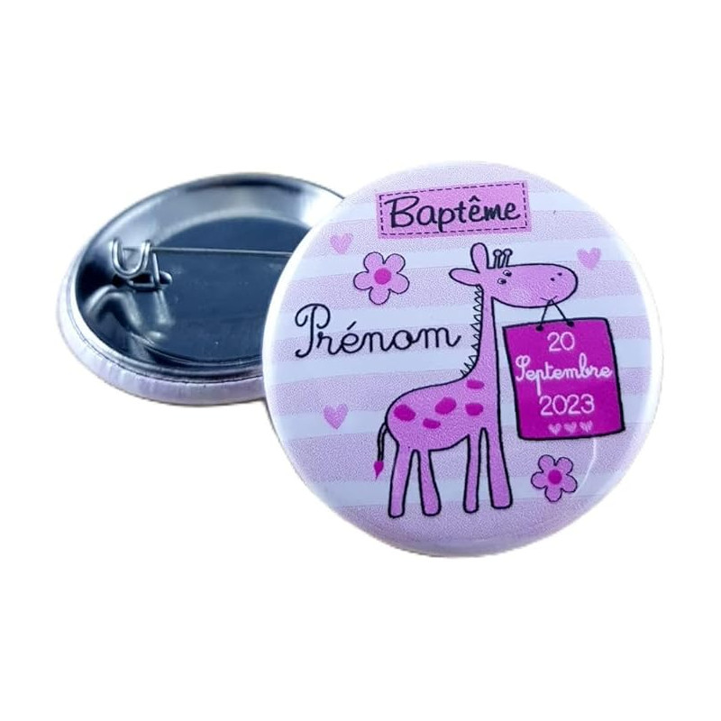 Badge de baptême Personnalisé avec le prénom de l'enfant - Cadeau souvenir pour les invités du Baptême - décoration de table