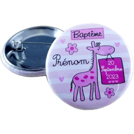 Badge de baptême Personnalisé avec le prénom de l'enfant - Cadeau souvenir pour les invités du Baptême - décoration de table