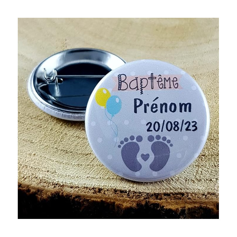 Gravure Events Badge de baptême Personnalisé avec Le prénom de l'enfant - Cadeau Souvenir pour Les invités du Baptême