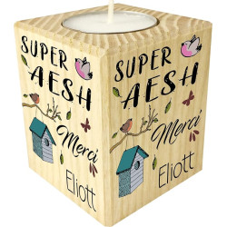 Bougie personnalisée AESH – Porte Bougie en Bois personnalisé avec Le prénom de l'enfant – Cadeau pour remercier l'
