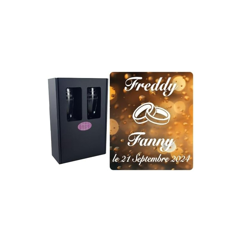 GRAVURE EVENTS 2 Flûtes à Champagne Gravées Modèle Alliances avec Boîte Cadeau - Cadeau de Mariage pour les Mariés - Repas, Vin