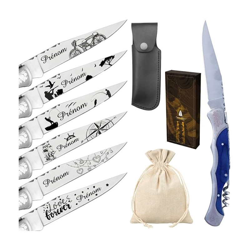 Gravure Events - Couteau Laguiole personnalisé avec dessin et prénom gravé. Cadeau pour homme : fête des pères, papa, tonton