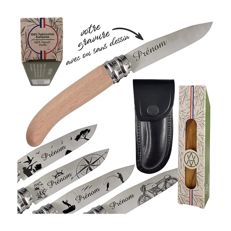 André Verdier - Couteau Fabriqué en France Personnalisé - Prénom Gravé sur la Lame Idée Cadeau Noël, Anniversaire, Papy, Papa