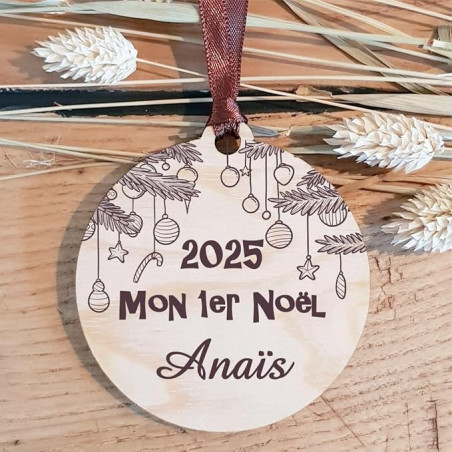 Décoration de Sapin Mon Premier Noël en Bois personnalisée avec Le prénom de l'enfant (Une Alternative à la Boule 1er noël en