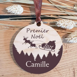 Décoration de Sapin Mon Premier Noël en Bois personnalisée avec Le prénom de l'enfant (Une Alternative à la Boule 1er noël en