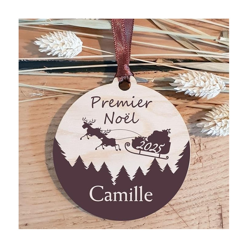 Décoration de Sapin Mon Premier Noël en Bois personnalisée avec Le prénom de l'enfant (Une Alternative à la Boule 1er noël en