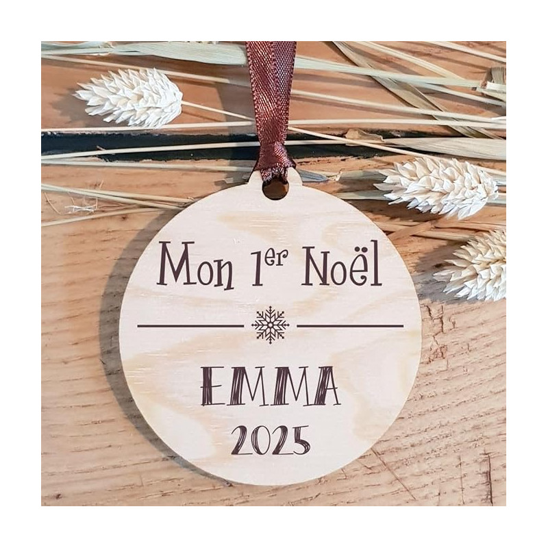 Décoration de Sapin Mon Premier Noël en Bois personnalisée avec Le prénom de l'enfant (Une Alternative à la Boule 1er noël en