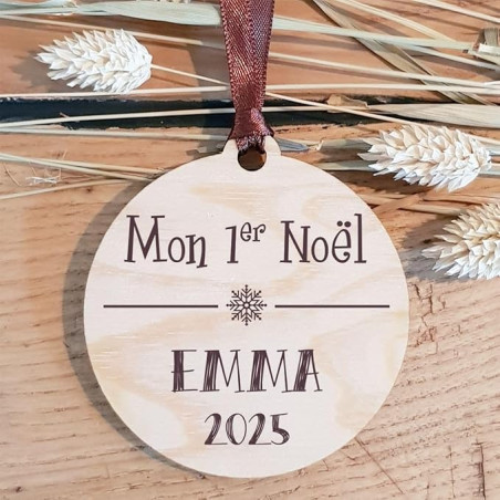 Décoration de Sapin Mon Premier Noël en Bois personnalisée avec Le prénom de l'enfant (Une Alternative à la Boule 1er noël en
