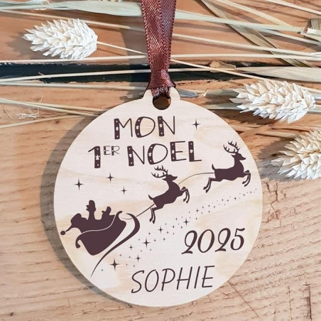 Décoration de Sapin Mon Premier Noël en Bois personnalisée avec Le prénom de l'enfant (Une Alternative à la Boule 1er noël en