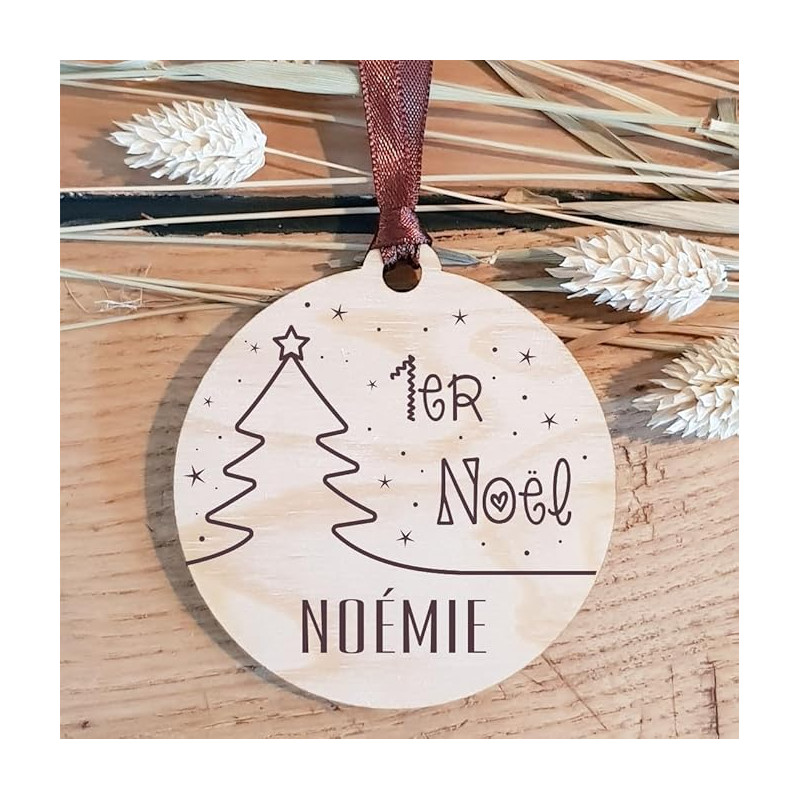 Décoration de Sapin Mon Premier Noël en Bois personnalisée avec Le prénom de l'enfant (Une Alternative à la Boule 1er noël en