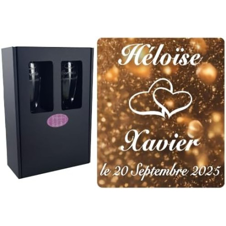 Gravure Events 2 Flûtes à Champagne Gravées Modèle Cœurs avec Coffret cartonné - Cadeau de Mariage pour Les Mariés : repas