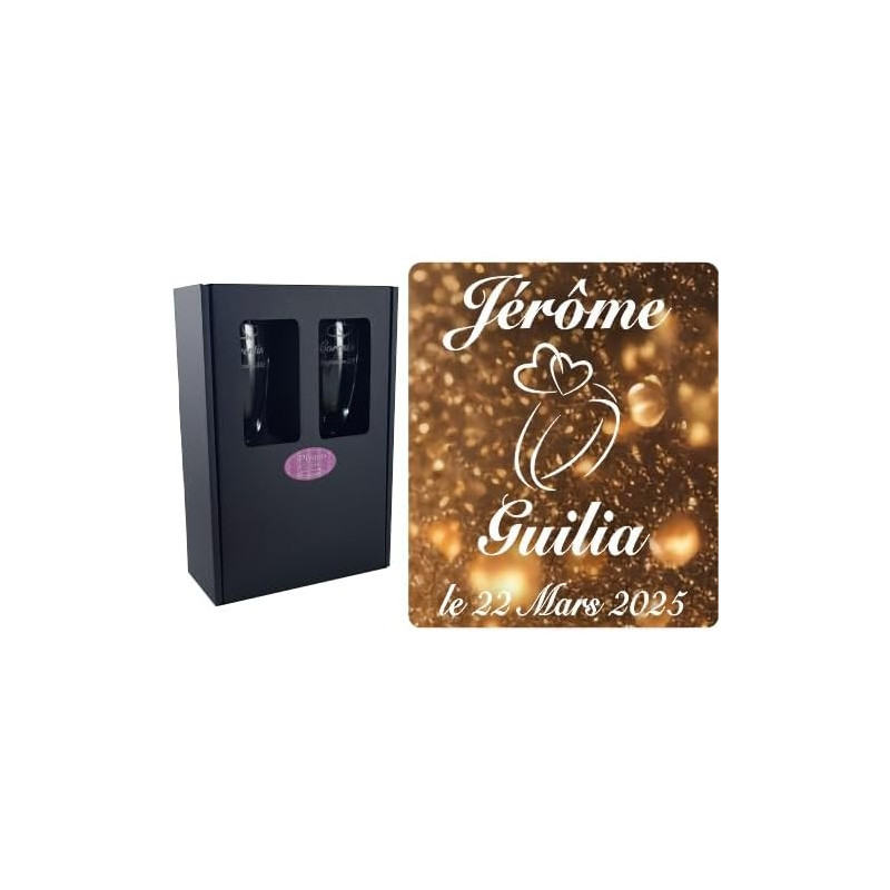 Gravure Events 2 Flûtes à Champagne Gravées Modèle Alliances Cœurs avec Boîte Cadeau - Cadeau de Mariage pour Les Mariés