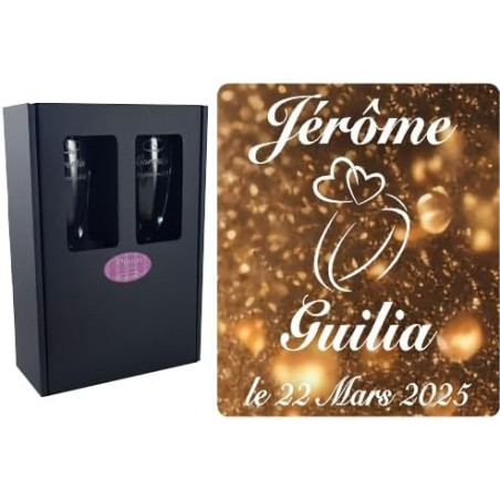 Gravure Events 2 Flûtes à Champagne Gravées Modèle Alliances Cœurs avec Boîte Cadeau - Cadeau de Mariage pour Les Mariés