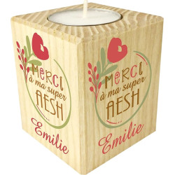Bougie personnalisée AESH – Porte Bougie en bois personnalisé avec le prénom de l'enfant – Cadeau pour remercier l'