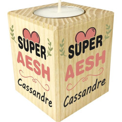 Bougie personnalisée AESH – Porte Bougie en bois personnalisé avec le prénom de l'enfant – Cadeau pour remercier l'