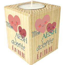 Bougie personnalisée AESH – Porte Bougie en bois personnalisé avec le prénom de l'enfant – Cadeau pour remercier l'