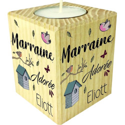 Bougie personnalisée Marraine adorée – Porte Bougie en Bois personnalisé avec Le prénom de l'enfant – Cadeau Noël