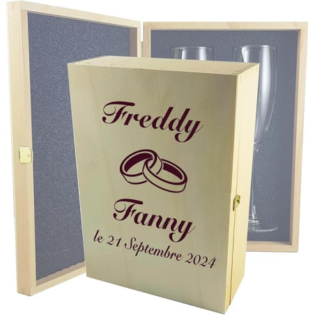 Gravure Events Flûtes à Champagne Gravées Modèle Alliances (Coffret Bois)