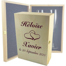 Gravure Events Flûtes à Champagne Gravées Modèle Cœurs (Coffret Bois)