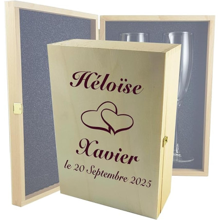 Gravure Events Flûtes à Champagne Gravées Modèle Cœurs (Coffret Bois)