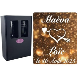 2 Flûtes à Champagne Gravées Modèle Cœur Eros avec Boîte Cadeau - Cadeau de Mariage pour les Mariés - Cadeau repas de Mariage