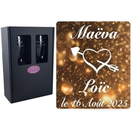 2 Flûtes à Champagne Gravées Modèle Cœur Eros avec Boîte Cadeau - Cadeau de Mariage pour les Mariés - Cadeau repas de Mariage