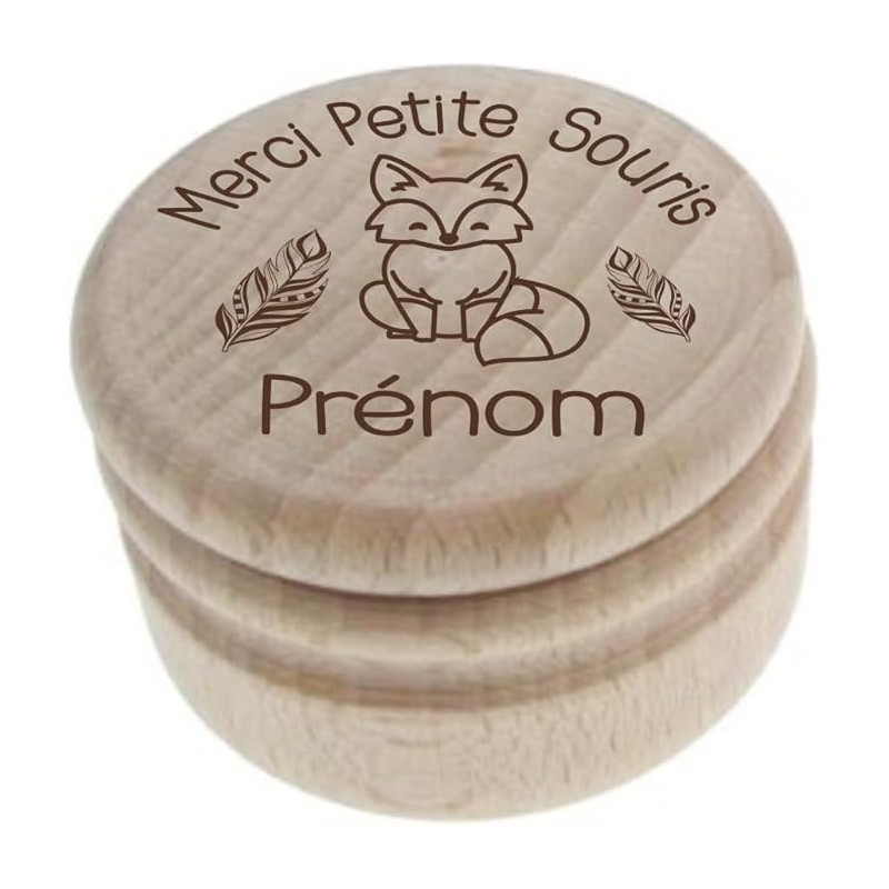 Gravure Events Boîte à Dents de Lait en Bois Naturel – Gravée avec le Prénom et un Dessin de Renard – Cadeau Doux et