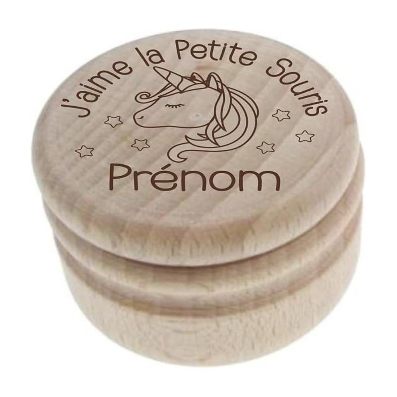 Gravure Events Boîte à Dents de Lait Gravée en Bois Personnalisée avec le Prénom et un Texte Motif Licorne Cadeau de Naissance
