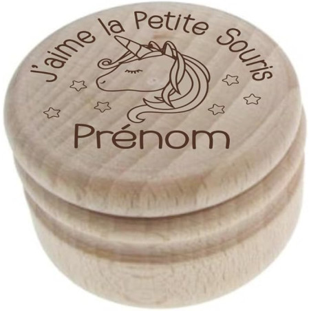 Gravure Events Boîte à Dents de Lait Gravée en Bois Personnalisée avec le Prénom et un Texte Motif Licorne Cadeau de Naissance