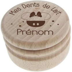 Boîte à Dents de Lait en Bois Gravée – Personnalisée avec le Prénom et un Motif Inspiré de Minnie Disney – Cadeau Doux et