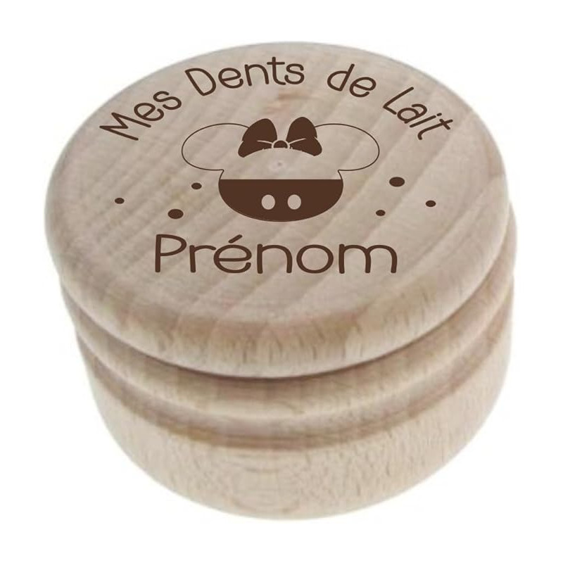 Boîte à Dents de Lait en Bois Gravée – Personnalisée avec le Prénom et un Motif Inspiré de Minnie Disney – Cadeau Doux et