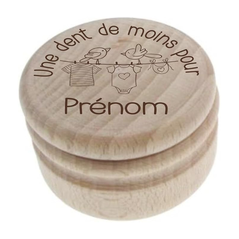 Boîte à Dents de Lait en Bois Personnalisée – Gravure du Prénom et Texte au Choix – Motif Body de Bébé – Cadeau Symbolique pour