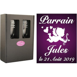 Gravure Events 2 Flûtes à Champagne Gravées Modèle Ange avec Boîte Cadeau - Cadeau Parrain ou Marraine – Verre de Baptême