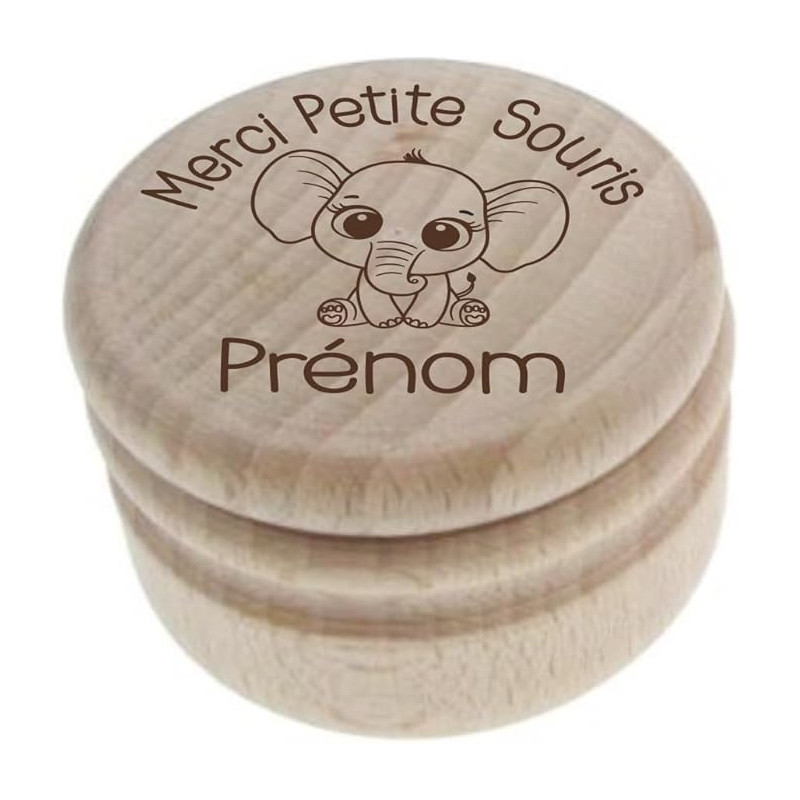 Gravure Events Boîte à Dents de Lait Personnalisée en Bois – Gravée avec le Prénom et un Motif d'Éléphant – Cadeau Tendre et