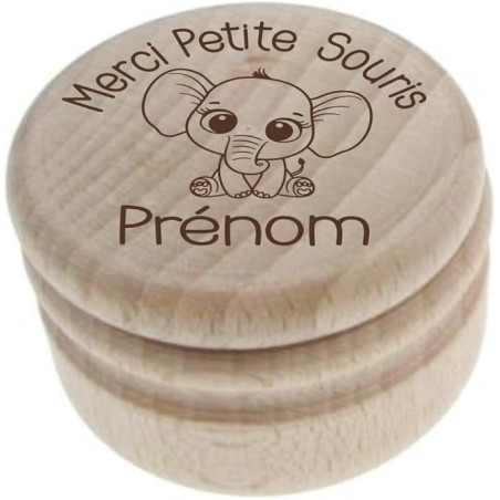 Gravure Events Boîte à Dents de Lait Personnalisée en Bois – Gravée avec le Prénom et un Motif d'Éléphant – Cadeau Tendre et