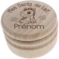 Gravure Events Boîte à Dents de Lait Gravée en Bois Naturel – Personnalisée avec Prénom et Texte – Thème Zèbre – Cadeau